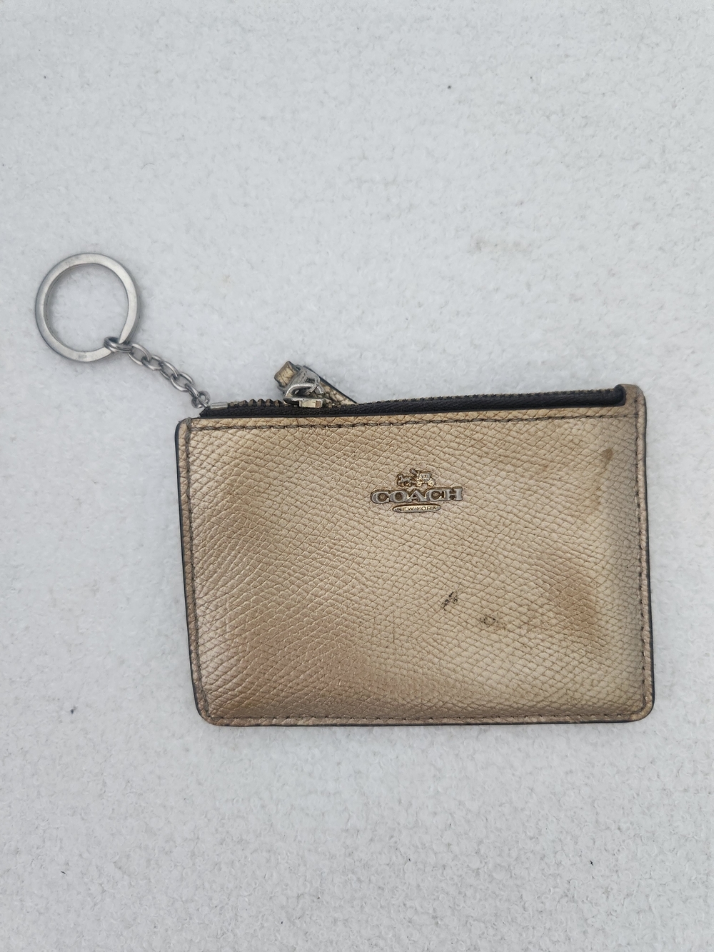 Coach Metallic Gold Leather Key Card Holder with Keyring